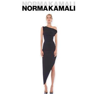 Norma Kamali drop shoulder side drape gown 4-way stretch Poly Lycra NWT size S
